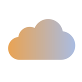 A simple cloud icon with a gradient fill transitioning from orange on the left to blue on the right, set against a plain white background.