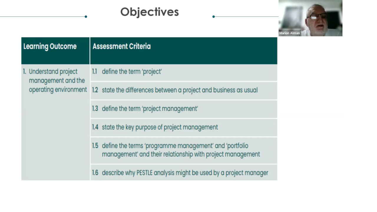 Project Management Live Class Screenshot