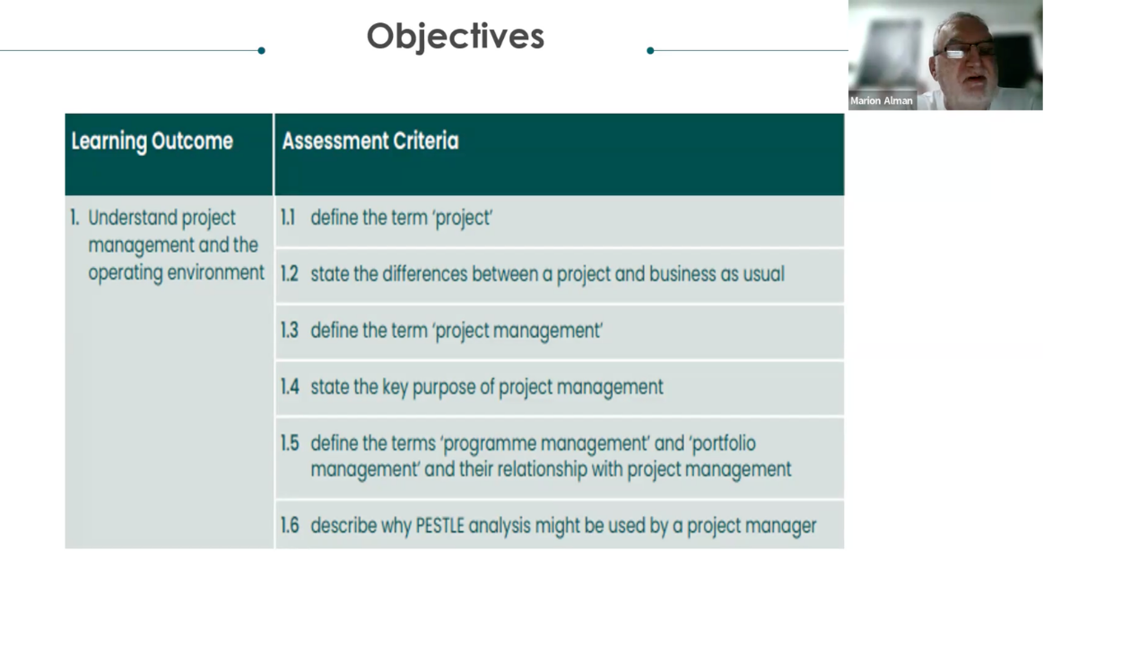 Project Management Live Class Screenshot