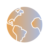 A minimalist illustration of Earth showing North and South America on the left and part of Africa and Europe on the right, with a soft gradient of orange and blue colors inside the globe.