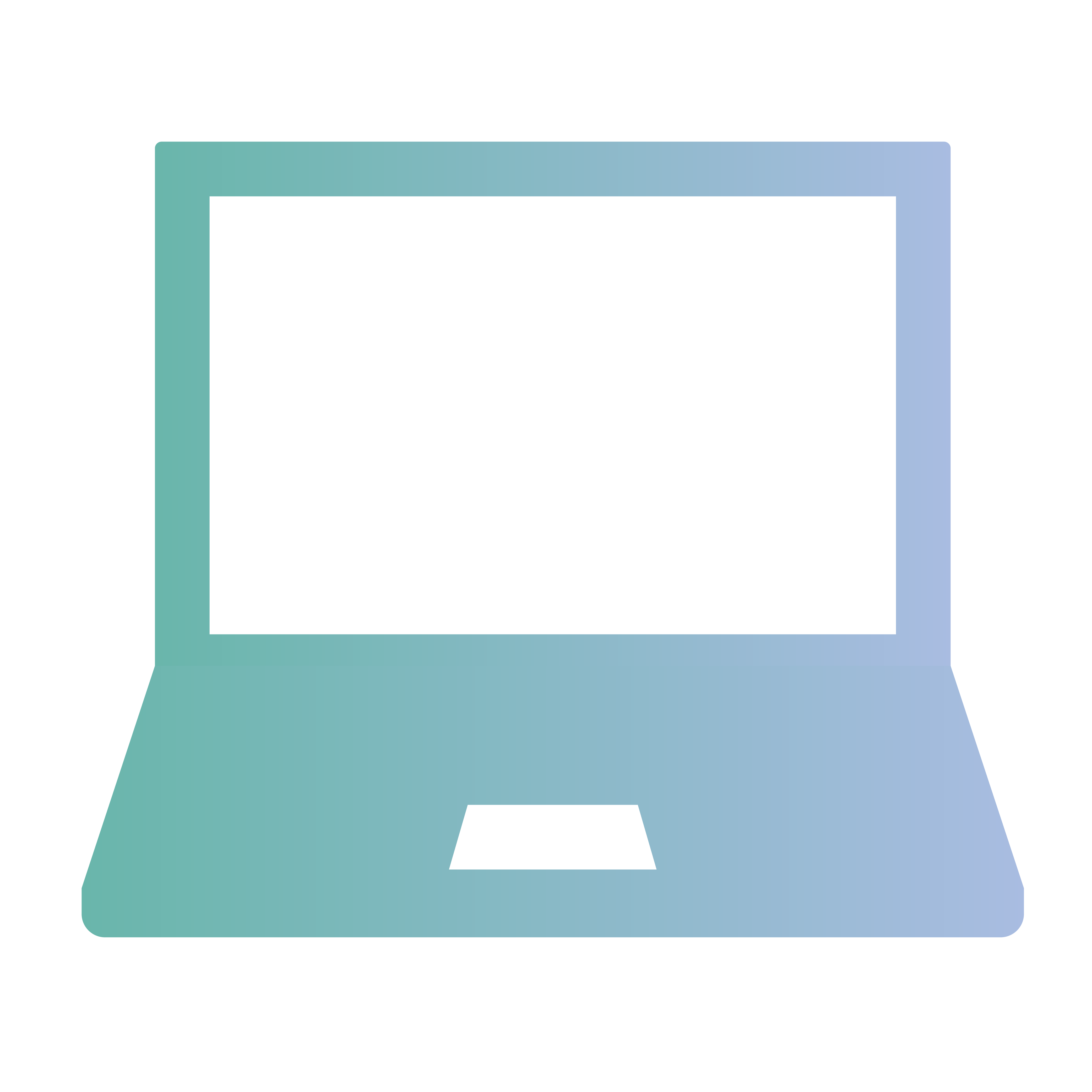 Simple illustration of a laptop with a blank white screen and a gradient blue-green color on the keyboard and screen frame, set against a light gray background.