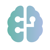 A stylized illustration of a brain, with the left half in teal and the right half in light blue, featuring circuit-like lines and dots connecting both sides, symbolizing technology and artificial intelligence.