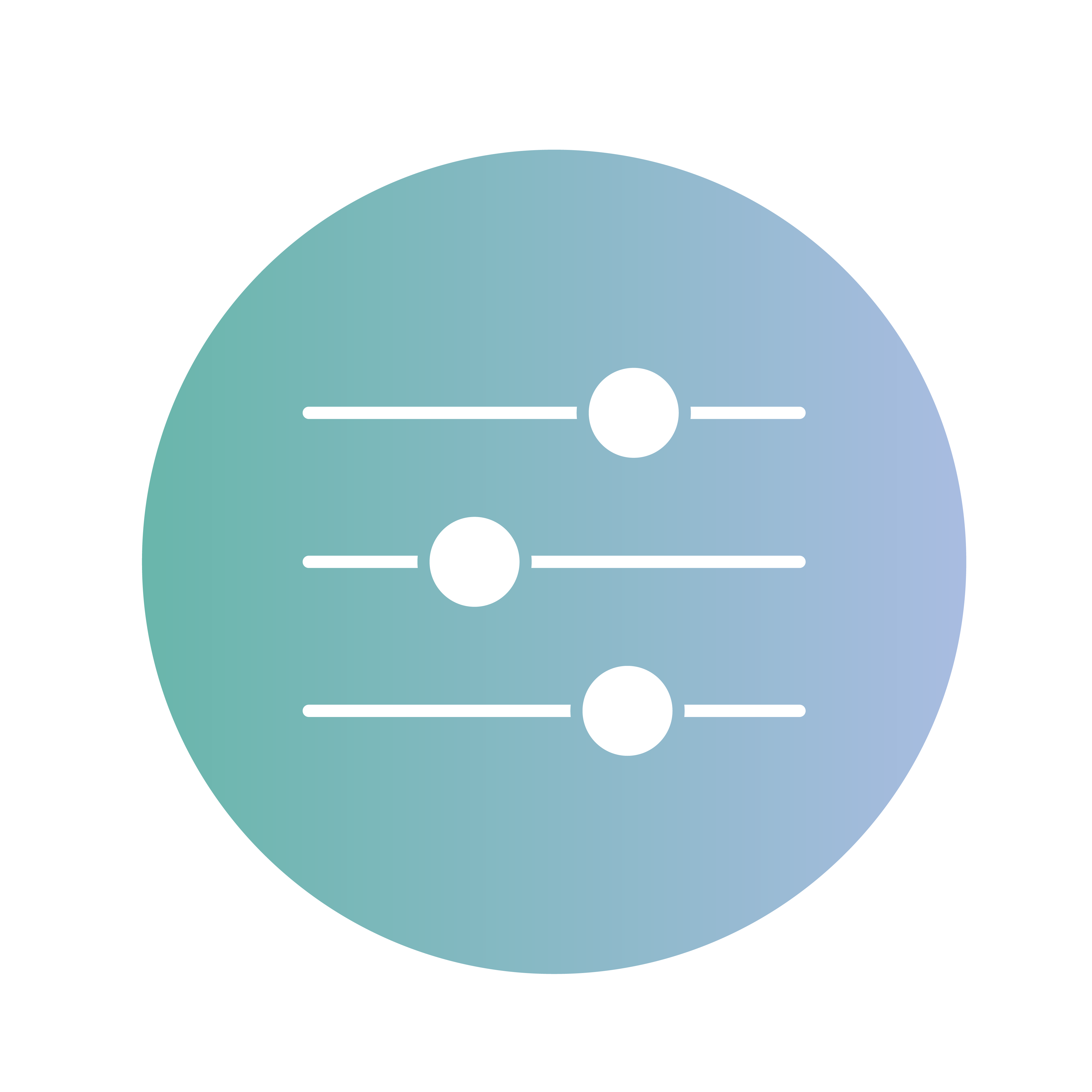 A circular icon with a gradient blue-green background displays three horizontal white sliders, each with a circular knob set at different positions.